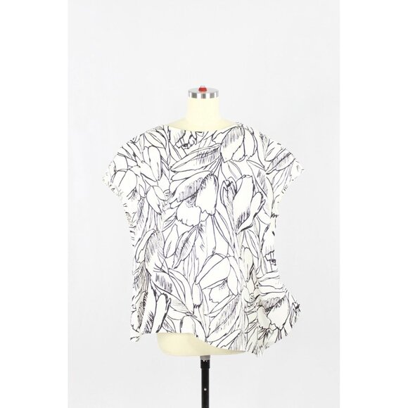 BRYN WALKER Ivy White Black Tulip Floral Cotton Oversized Tunic Top, Size S - Picture 1 of 14